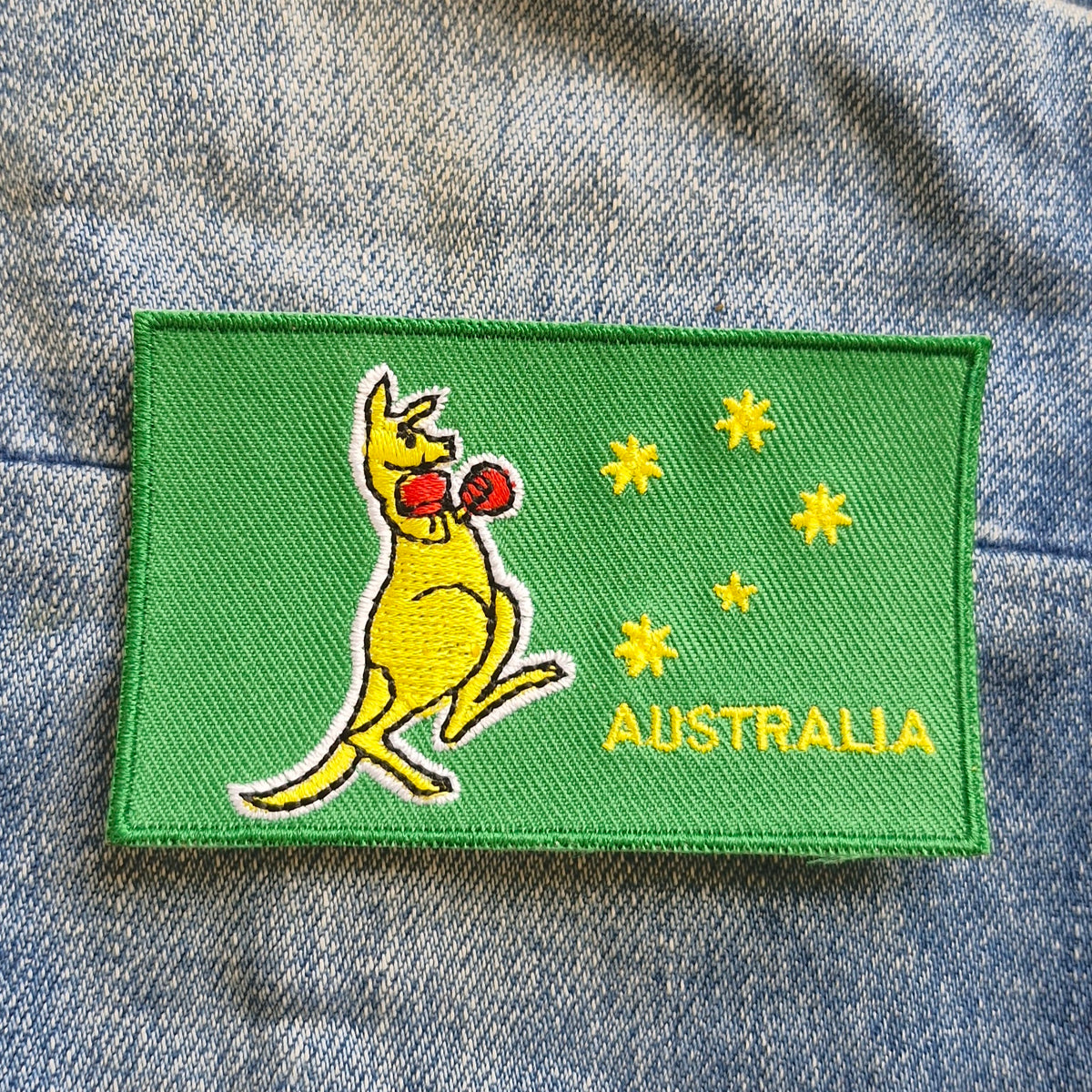 Boxing Kangaroo Green Australia | Travel Iron-On Embroidered Patch