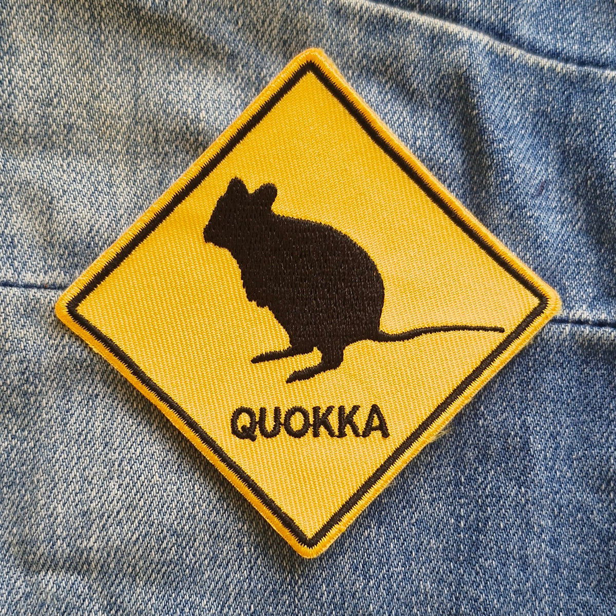 Quokka Australia Road Sign embroidered patch — FAR OUT PATCHES product photograph