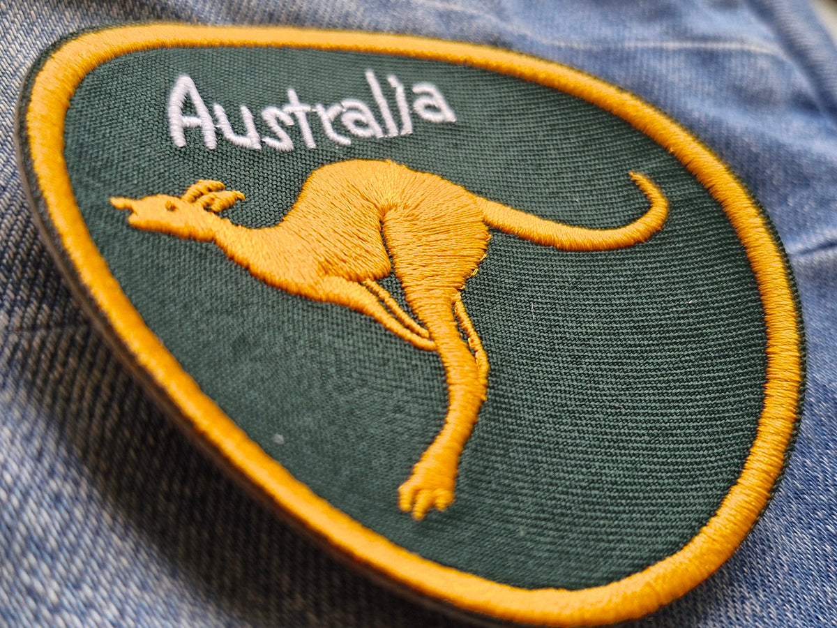 Kangaroo Green & Gold Australia | Travel Iron-On Embroidered Patch