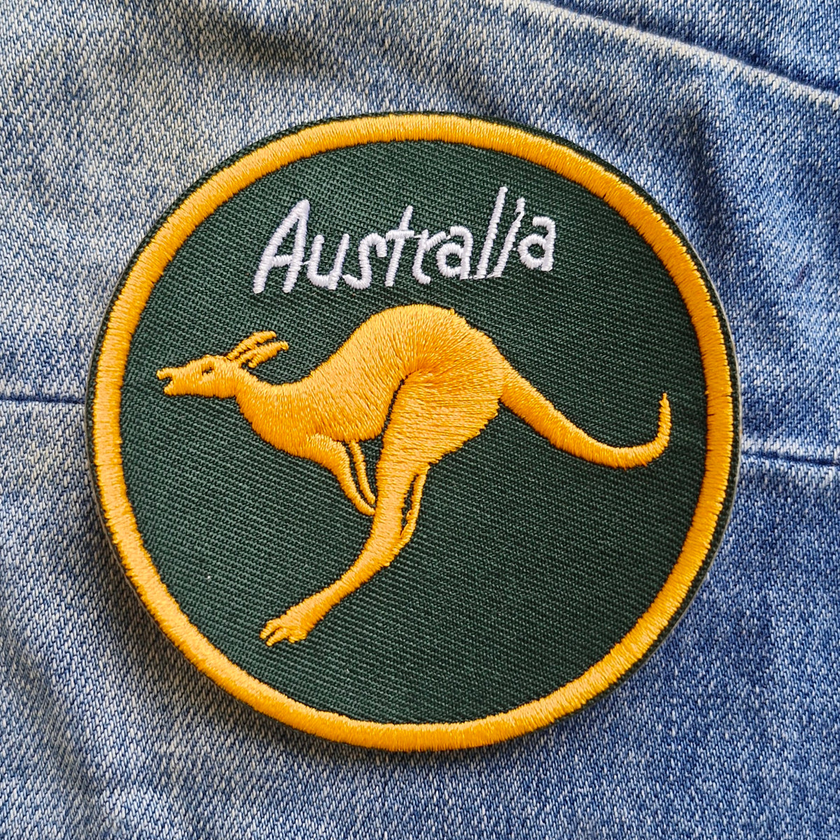 Kangaroo Green & Gold Australia | Travel Iron-On Embroidered Patch