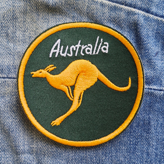 Kangaroo Green & Gold Australia | Travel Iron-On Embroidered Patch